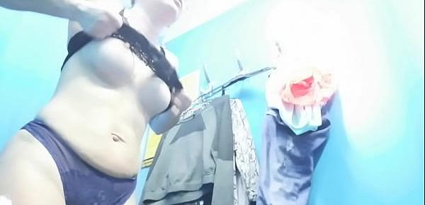  Dressing room. Hidden camera. Russian girl with big boobs and nipples